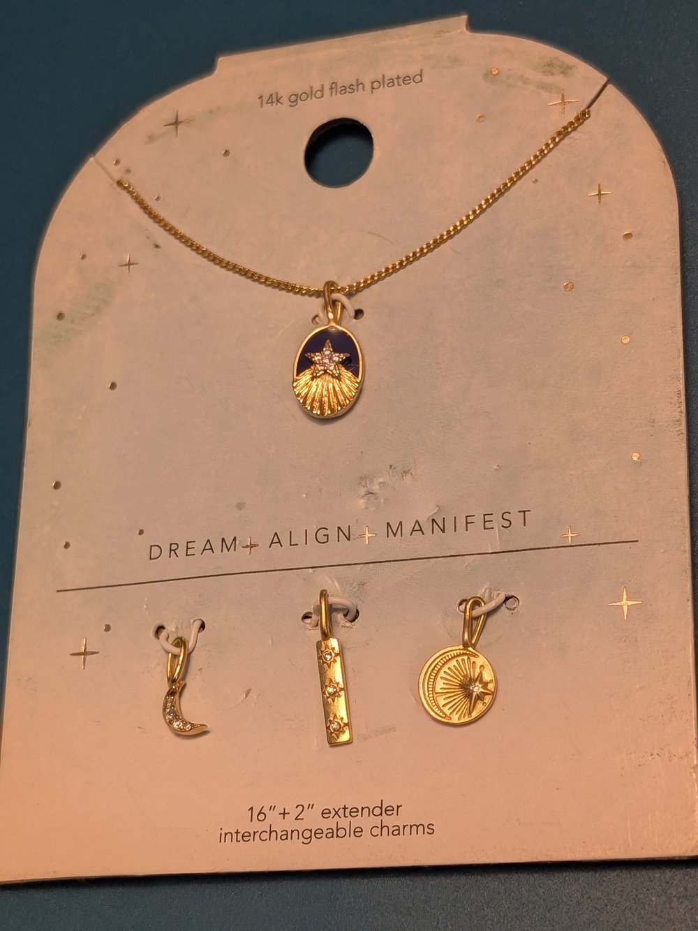 14k Gold Flash Plated Interchangeable Charm Necklace with Navy Enamel Accent NWT